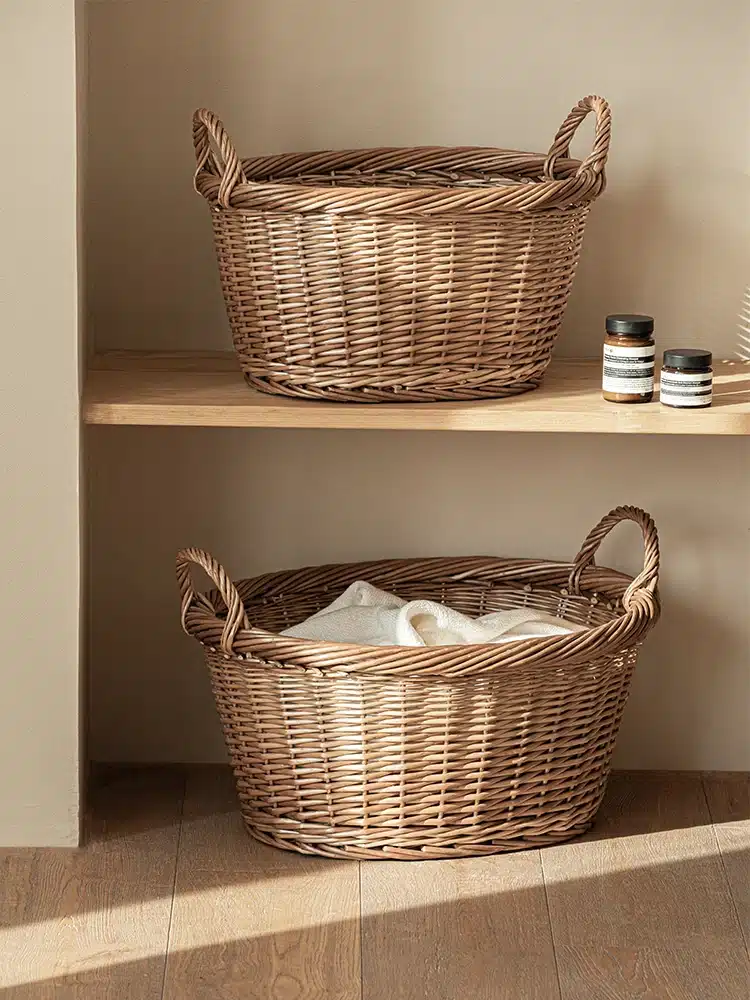 Large Size Wicker Laundry Basket Dirty Clothes Storage Basket Household Toy Weaving Box Japanese Style Pure Color Closet