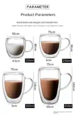 2PC Double Wall Glass Cup Heat Insulation Transparent Handmade Tea Drink Cups MINI Whisky glasses Coffee Mug with handle