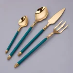 Elegant western dinnerware set with 4 pieces of 304 stainless steel spoon and fork on a table