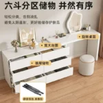 White dressing table with mirror, 6 drawers, and matching stool for bedroom vanity and makeup storage
