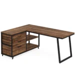 Tribesigns L-Shaped Computer Desk with 3 Drawers, Reversible Corner Home Office Desk with Shelves, 53-Inch Industrial PC
