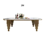 Modern oval marble dining table with gold stainless steel legs seating 6-8 people - Goldoma