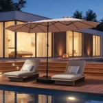 Large 15ft patio umbrella with base included in outdoor setting
