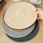 Rope Woven Thermal Insulation Placemat, Home Kitchen Cotton Meal Mat, Dining Table Decor, Cup Coaster, Pot Pad, Europe,
