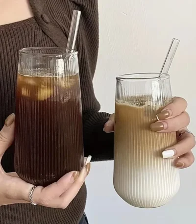 500Ml Simple Stripe Glass Cup Wine Coffee Drinking Glassware Glass Cup Water Whiskey Beer Cocktail Coffee Milk Glasses Bar