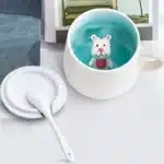 Creative Ceramic Coffee Mug with Lid and Spoon Cute Cartoon Three-dimensional Kawaii Animal Milk Cup Couple Gift Water Cup