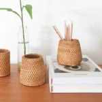 Rattan Pencil Holder, Handmade Wicker Pen Cup Makeup Brushes Holder, Woven Vine Desk Organizer Pen Container Box – in a cozy
