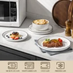 MALACASA 12/24 Piece Black Rim Ceramic Porcelain Dinnerware Set with 4/8 Pcs Dinner/Dessert Plates/Bowl Tableware Set for 4