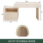 White wooden dressing table with mirror and stool in a modern bedroom setting, featuring LED lighting and organized drawers - Goldoma dressing table with mirror