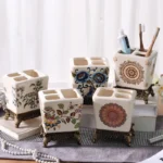 Bathroom Accessories Vintage Flower Ceramic Toothbrush Holder Bathroom Couple Toothbrush Toothpaste Storage Holder Bathroom