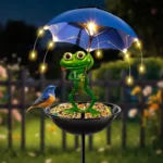 Outdoor Solar Frog Figurine Lights with Umbrella Solar Bird Feeder Frog Garden Decor Hummingbird Feeder Decorative Path