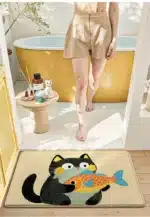 Cute Cartoon Cat Bath Mat - Super Soft Memory Foam Bathroom Rug, Fast Absorbing Quick Dry, Non-Slip Shower Mat for Kids