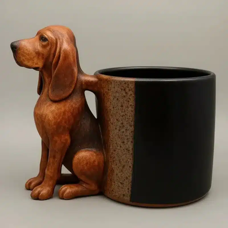 Funny Animal Shaped Tea Cup, Retro Resin Dachshund Mug,Unique Stainless Steel Coffee-Cup Resin Art Desktop Ornament