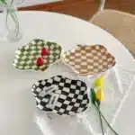 Ceramic Tray Checkerboard Jewelry Storage Plate Ring Earing Dessert Plate Home Decoration Retro Desk Organizer Kitchen