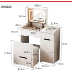 Modern white LED vanity dresser with mirror and stool - complete makeup table set for bedroom | Goldoma