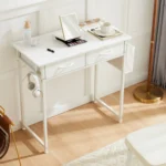 JHK Modern Office Computer Desk 32 Inch with Fabric Storage Drawers Space Side Bag Metal Frame Adjustable Feet For Home PC