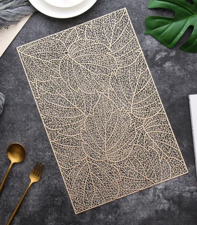 6/4pcs Rectangular Leaf Shape PVC Placemat Bronzing Hollow Table Mat Nordic Style Table Decoration Mat Tea Coffee Table Pad