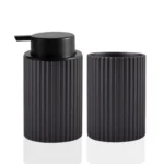 Back view of a foam soap dispenser with a smooth ceramic body and pump cap.