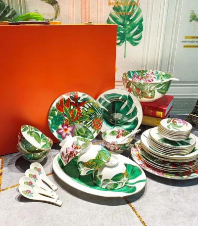 Tropical Rainforest Series Western Food Plate, Rice Bowl, Soup Pot, Tableware, Wizard of Oz Bone Porcelain Tableware, Gift