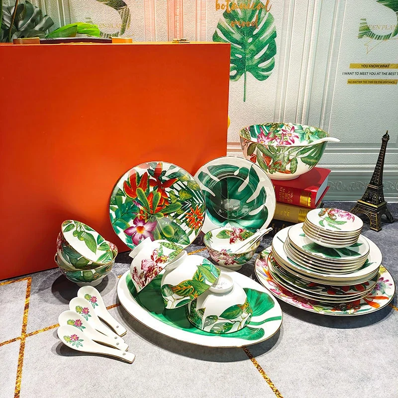 Tropical Rainforest Series Western Food Plate, Rice Bowl, Soup Pot, Tableware, Wizard of Oz Bone Porcelain Tableware, Gift Gifts