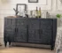 Elegant solid wood buffet cabinet with storage featuring open shelves and drawers