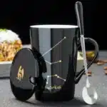 12 Constellations 420 Ml Ceramic Mugs Creative Mugs With Spoon Lid Black Mug New Bone China Coffee Cup Drinkware Couples