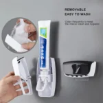 1 set of easy-to-use toothbrush holder with automatic toothpaste dispenser, wall mounted toothbrush storage rack, and