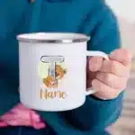 Custom Letter with Name Mug Bear Printed Creative Enamel Cup,Coffee Drink,Milk Mug,Handle Drinkware,Birthday Gifts for Kid
