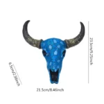 Creative 3D Longhorn Cow Skull Head Ornament Wall Hanging Resin Animal Statue Crafts Home Office Decor Retro Bull Skull