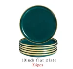 Green With Gold Inlay Quality Plates Full Set Luxury Steak Food Tray Ceramic Dinner Dish Salad Bowl Spoon Porcelain