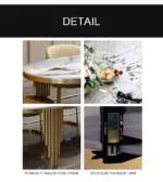 Modern oval marble dining table with gold stainless steel legs seating 6-8 people - Goldoma