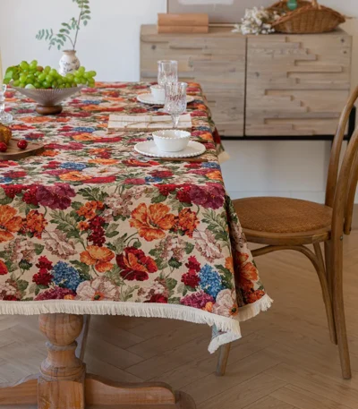 European Flower Tablecloth Decor Home Vintage Oil Paint Cloth Tablecloth Pastoral Style Floral Jacquard Cloths Table