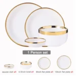 Nordic Style Gold Inlay Bright White Porcelain Dinner Sets Ceramic Bowl Dish Plates Set Porcelain Dinnerware For Household