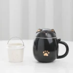 Creative Cartoon Black/White Lucky Cat With Cover Filter Tea Water Separation Office Cup Household Gifts Personal Mug, 1Pc