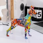 Simple Creative Pet Handle Graffiti Color Doberman Dog Statue Decorations Home Entrance Wine Cabinet Office Decor Resin