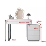 Modern makeup vanity table with mirror and storage drawer in bedroom setting
