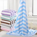 Hotel beauty salon quick-drying beach towel home soft absorbent face towel striped coral fleece bath towel – styled in a