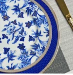 European Klein blue hibiscus bone porcelain plate ins wind European household high-end tableware housewarming gift box