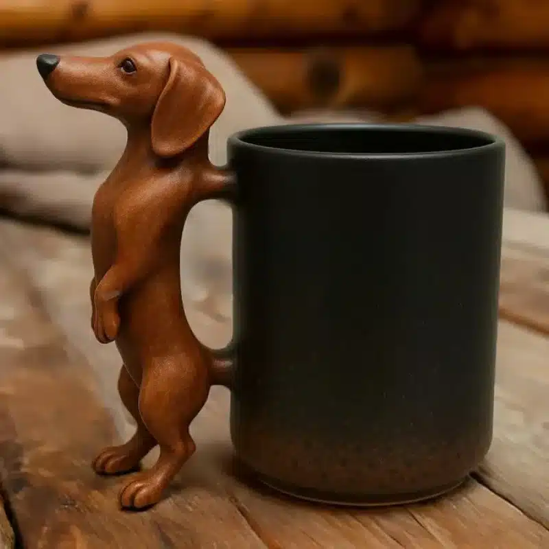 Funny Animal Shaped Tea Cup, Retro Resin Dachshund Mug,Unique Stainless Steel Coffee-Cup Resin Art Desktop Ornament