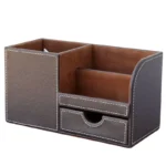 Storage sorting box with multiple compartments for desk accessories, in leather PU finish.