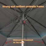 Large beach umbrella with octagonal canopy providing shade on a sunny beach