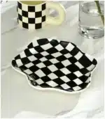 Ceramic Tray Checkerboard Jewelry Storage Plate Ring Earing Dessert Plate Home Decoration Retro Desk Organizer Kitchen