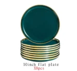 Green With Gold Inlay Quality Plates Full Set Luxury Steak Food Tray Ceramic Dinner Dish Salad Bowl Spoon Porcelain