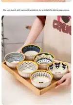 Nordic Style Ceramic Rice Bowl Underglaze Japanese Breakfast Bowl High Aesthetic Value round Shape Dinnerware Set – top view