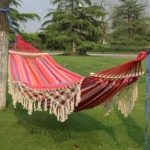 Bohemian Style Double Hammock with Tassels Canvas Fabric Thickened Ropes & Carrying Bag Max Weight Capacity for Outdoor