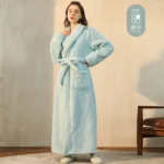 Men Plush Long Fleece Bathrobe Soft Terry Cloth Robe with Belt Multi-Color Cozy Loungewear for Unisex Warm Winter Sleep Robe