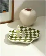 Ceramic Tray Checkerboard Jewelry Storage Plate Ring Earing Dessert Plate Home Decoration Retro Desk Organizer Kitchen