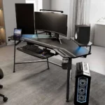 Aero 72 Inch Gaming Desk with Keyboard Tray, Large Computer Desk Led Lights, Wing-Shaped Monitor Stand , Customized – side
