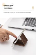 2-in-1 Solid Wood Phone Stand - Black Walnut Business Card Display Rack for Home Office Desk Decor – side view
