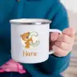 Custom Letter with Name Mug Bear Printed Creative Enamel Cup,Coffee Drink,Milk Mug,Handle Drinkware,Birthday Gifts for Kid